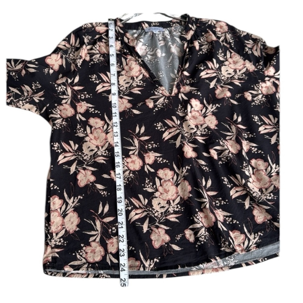 Evereve Floral Black and Pink Women's Top Cotton/Rayon Size XL - Picture 7 of 9